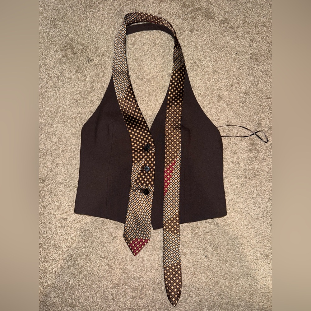 Zara Black Vest with Geometric Tie